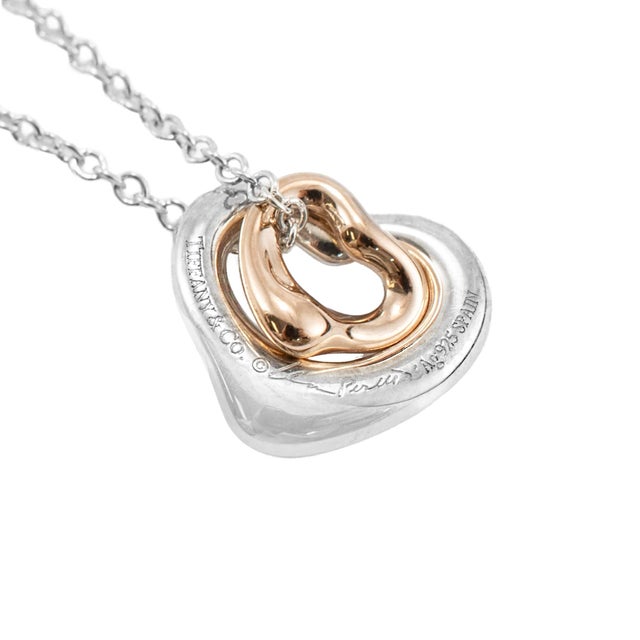 Early 21st Century Tiffany & Co. Elsa Peretti 925 and 18k Rose Gold Open Heart Pendant Necklace For Sale - Image 5 of 10