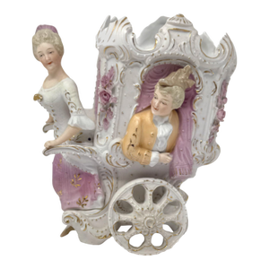 Antique German Bisque Porcelain Figural Carriage Chariot Vase Planter Gold Gilt