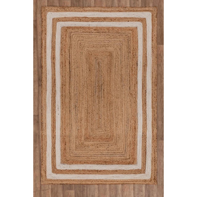 White Border Rectangle Jute Handmade Rug 10x14 Ft. For Sale - Image 4 of 4