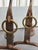 Brown Vintage Brass Hammered Flower Fireplace Andirons For Sale - Image 8 of 10