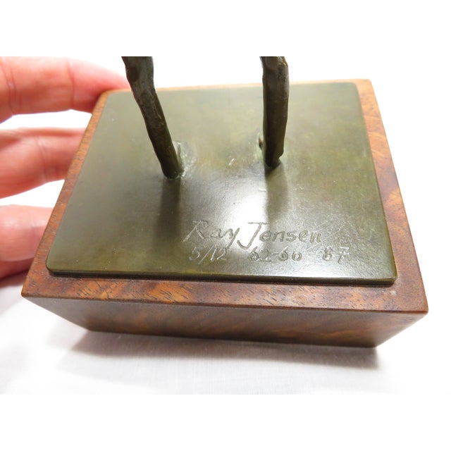 Signed Ray Jensen Bronze Modernist Art Sculpture ~ Figure W/ Child ~ Pacific Northwest For Sale - Image 9 of 16