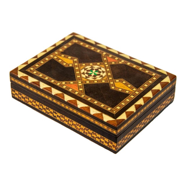 Moorish Spain Inlaid Marquetry Mosaic Box 1950's For Sale