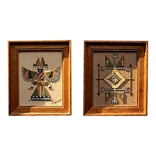 Mid 20th Century Southwestern Framed Sand Paintings - Pair For Sale