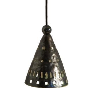 Contemporary Hanging Pendant Light With Hand Cutouts, Bronze Green Ceramic For Sale