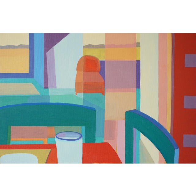 Contemporary Postmodern Geometric Oil Painting of an Interior For Sale In Dallas - Image 6 of 6