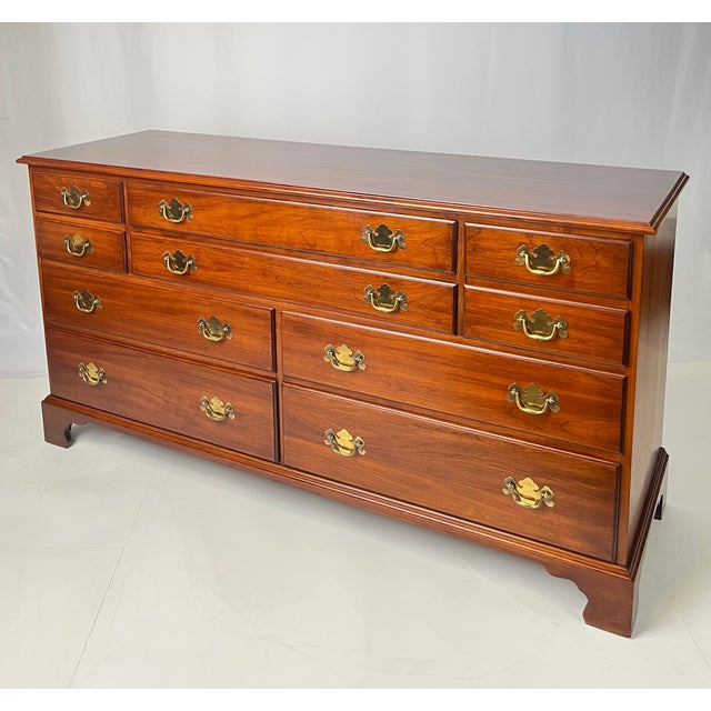 Henkel Harris Vintage Henkel Harris Solid Wild Black Cherry Triple Dresser Model 124 For Sale - Image 4 of 17