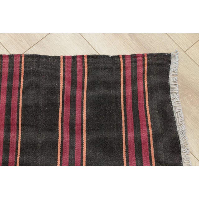Black 1980s Tribal Black Striped Kilim Small Rug For Sale - Image 8 of 13