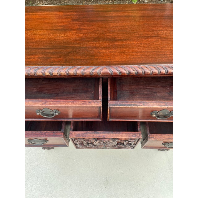 Vintage From 1960's Carved Mahogany Chippendale Side Entrance Server Table For Sale - Image 4 of 9
