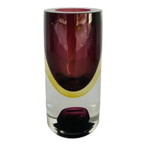 Theodore Alexander Large Double Scoop Amethyst Art Glass Vase