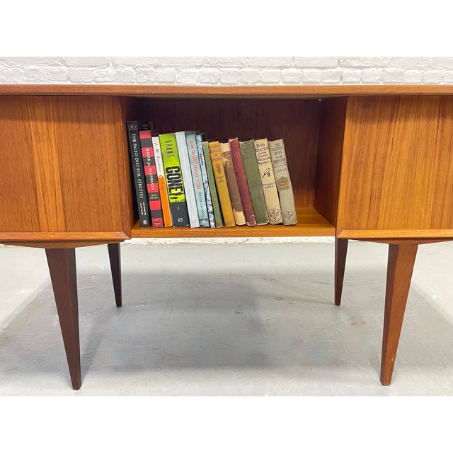 Danish Mid Century Modern Teak Double Sided Desk + Bookcase, 1960's For Sale In New York - Image 6 of 14