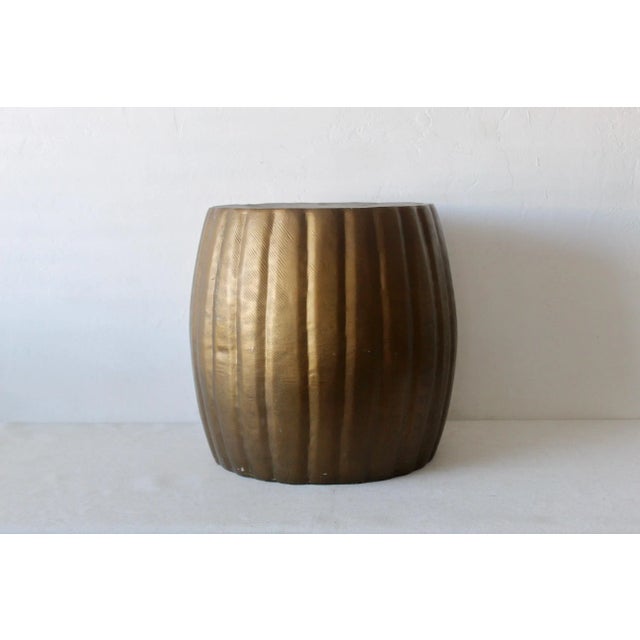 Mid-Century Modern Pleated Bronze Finish Aluminum Barrel Style Garden Stool Mid-Century For Sale - Image 3 of 12
