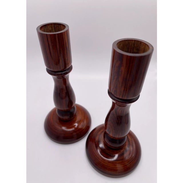 Mid-Century Modern Vintage Pair of Mid-Century Brazilian Rosewood Candlestick Holders For Sale - Image 3 of 5