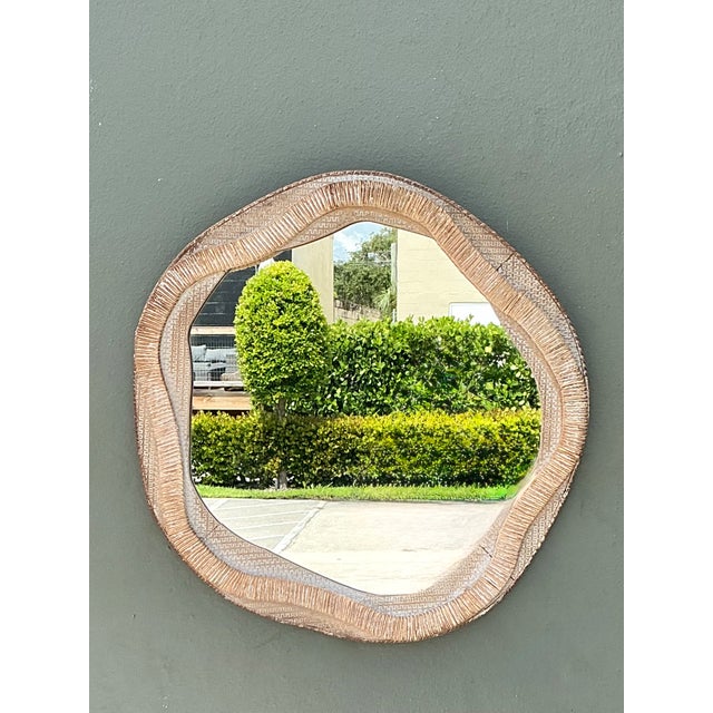 Early 21st Century Vintage Textured Woven Rattan Mirror For Sale - Image 5 of 12