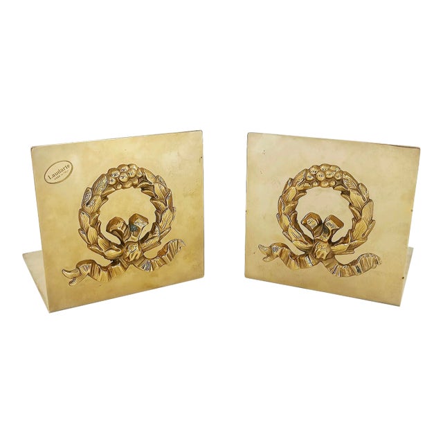 Italian Laudarte Srl Gilt Bronze Wreath Bookends by Giovanni Malerba, Pair For Sale