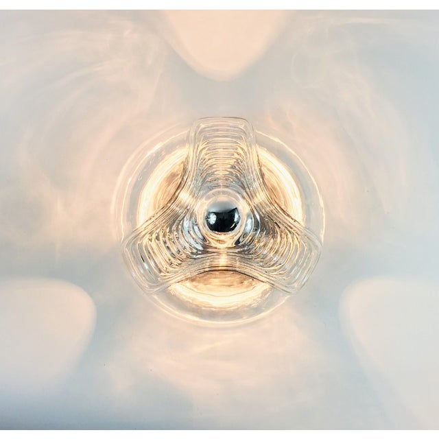 Transparent XL Space Age Mid-Century Glass Ceiling Light/Flush Mount Wave/Futura Model by Koch & Lowy for Peill & Putzler, Germany, 1970s For Sale - Image 8 of 12