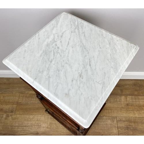 French Bedside Tables in Carved Oak with Marble Top, Set of 2 For Sale - Image 10 of 16