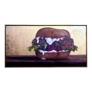Duke Windsor, Impressionist Still Life: 'The Ideal Burger' Acrylic & Gold Leaf For Sale