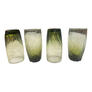 1960s Anchor Hocking Drinking Glasses in Central Park Ivy Green Swirl Pattern - Set of 4 For Sale