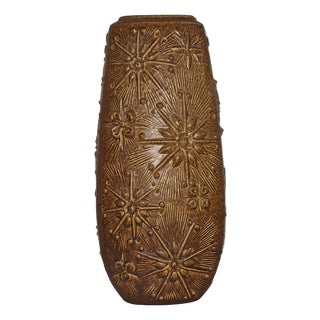 Vintage Light Brown Ceramic Vase with Ice Crystal Decor from Scheurich, 1970s For Sale