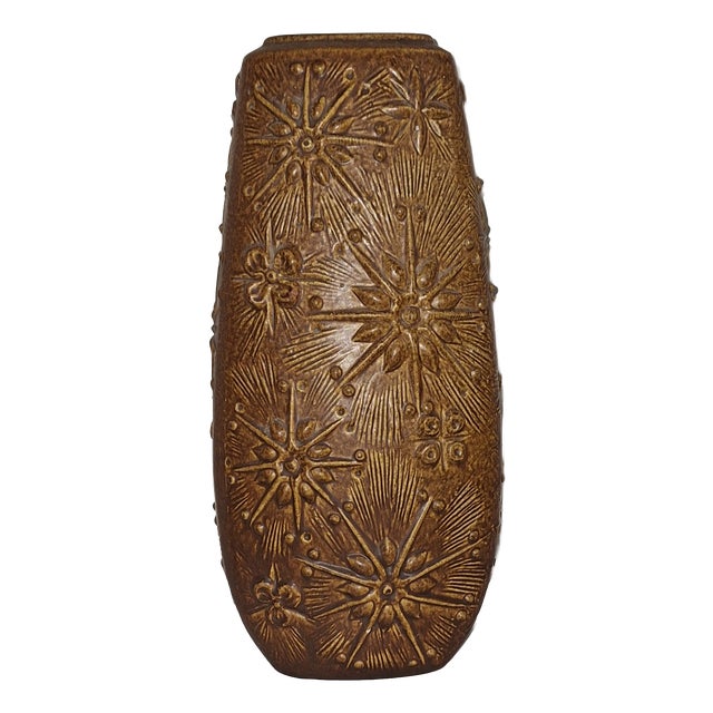 Vintage Light Brown Ceramic Vase with Ice Crystal Decor from Scheurich, 1970s For Sale