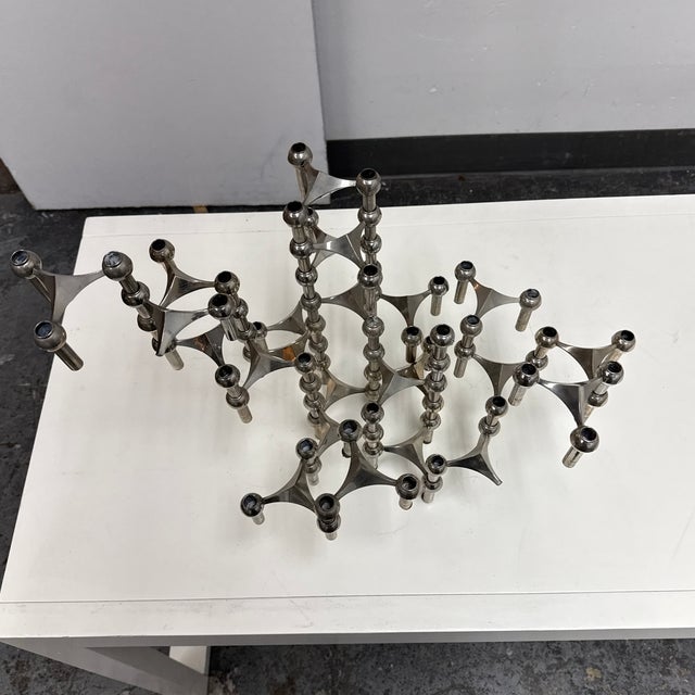1960s Werner Stoff & Hans Nagel for Stoff Chrome-Plated Modular Stacking Candleholders, Set of Twenty One For Sale - Image 5 of 12