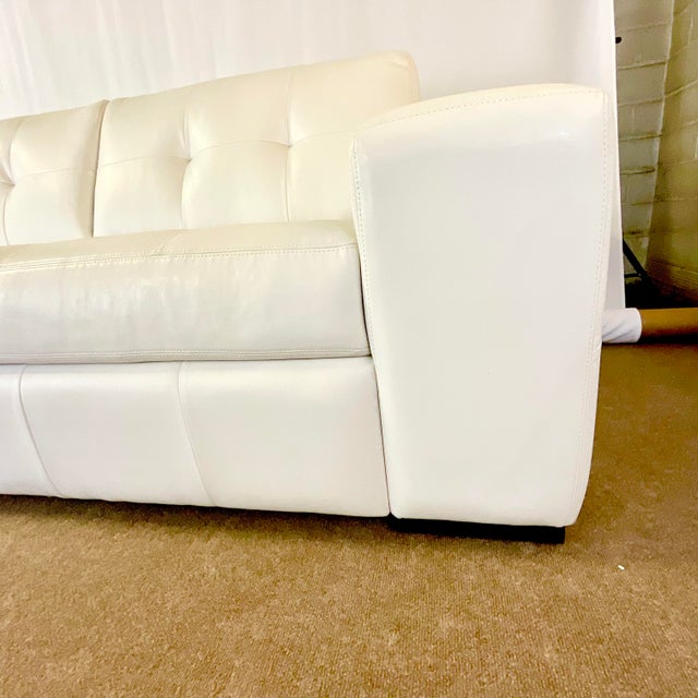 Animal Skin Early 21st C Modern Contemporary White Leather Sofa in the Manner of Knoll For Sale - Image 7 of 10