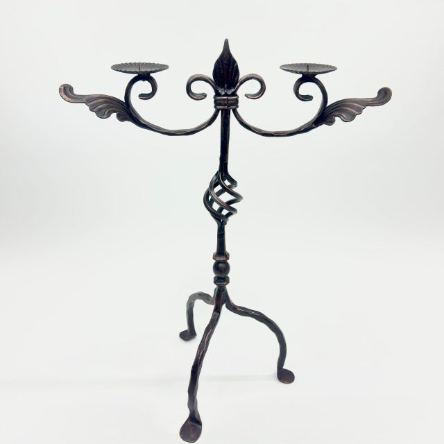Metal Hand Forged Iron Candelabra 23″ (59cm) Antique Copper Finish Grand Wide & Tall Centerpiece For Sale - Image 7 of 8