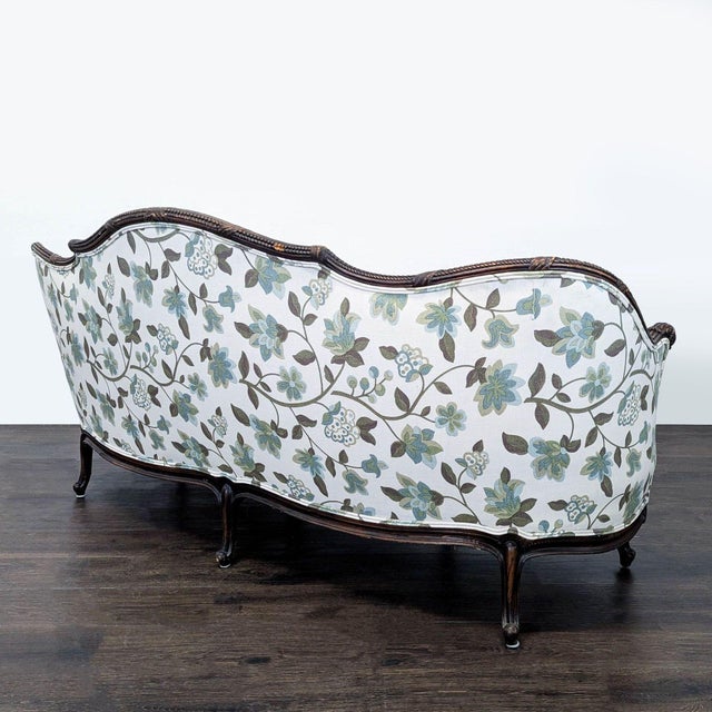 2000 - 2009 Charming Vintage 3-Seat Sofa With Floral Upholstery and Carved Wood Frame For Sale - Image 5 of 10