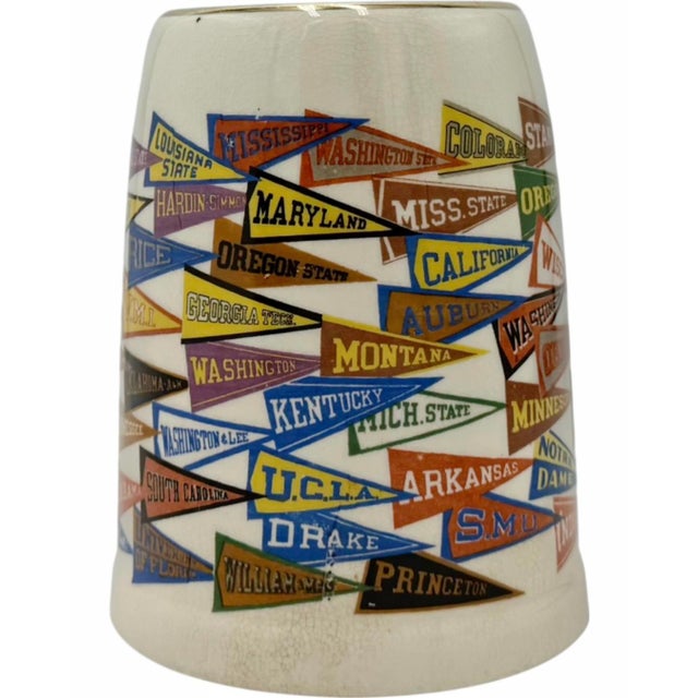 Mid-Century Modern Vintage College University Banner Pennants Ceramic Stein Mug For Sale - Image 3 of 11