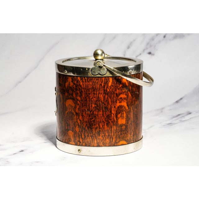 Wonderful Antique English Wood Biscuit Barrel Jar With Lid Silverplate Fittings Porcelain Liner Home Decor For Sale - Image 10 of 11