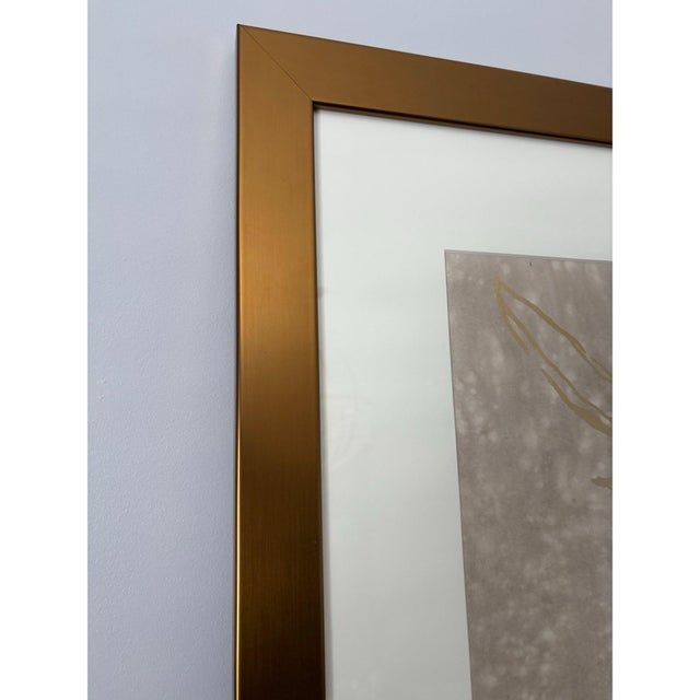 Watercolor artwork with sepia wash background and gold foil floral. Frame is a copper gold finish. All original direct...