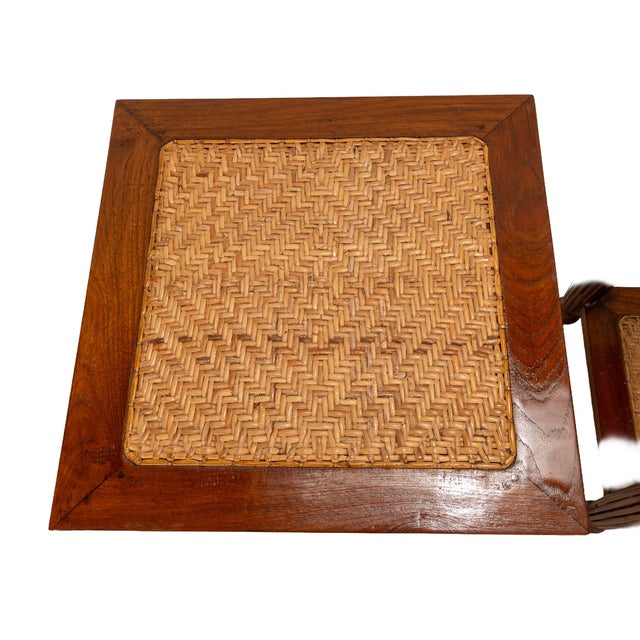 1980s Bauer International Wood & Woven Cane Side Tables With Glass Tops - A Pair For Sale - Image 11 of 12