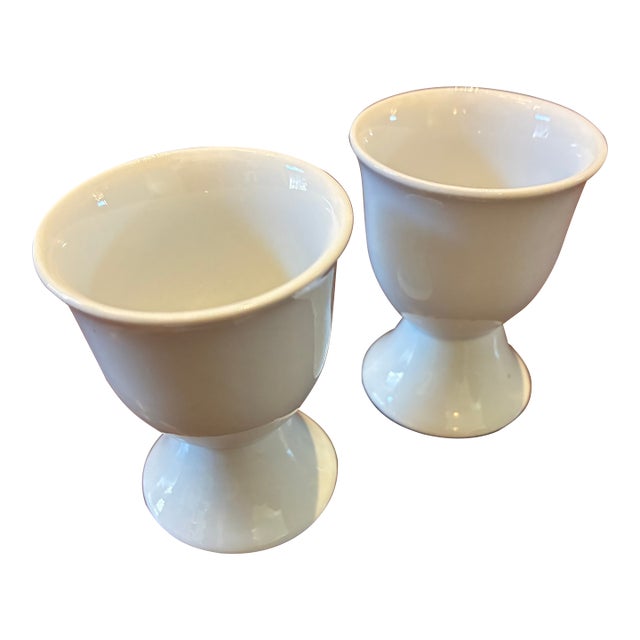 1990s White Ceramic Egg Cups - a Pair For Sale