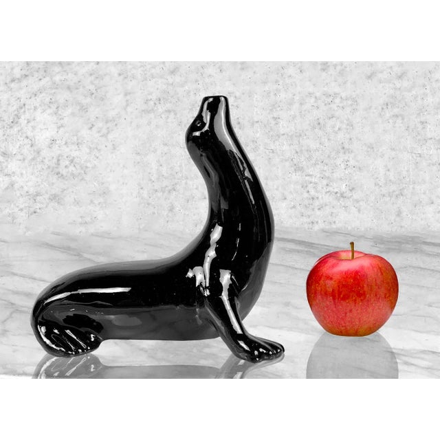 Vintage Art Deco Black Porcelain Seal Sculpture, c. Mid 20th Century - Pairs Nicely with Many Eclectic Inspired Interiors...