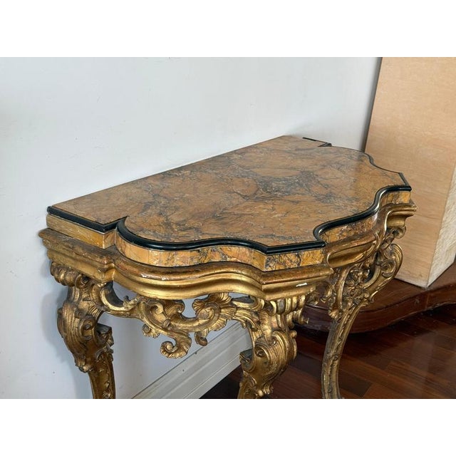 Antique Giltwood Rococo Console Table with Marble Top, 1740 For Sale - Image 6 of 7