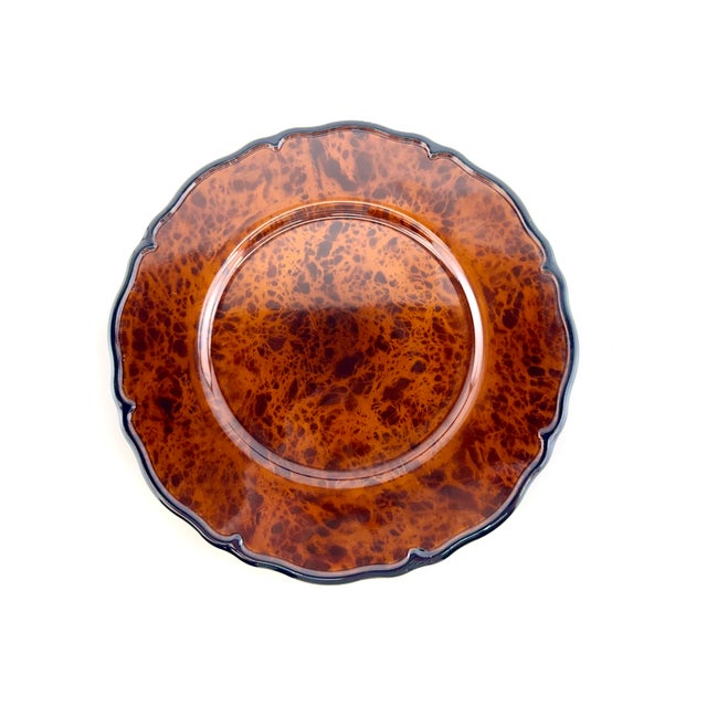 A striking vintage serving set by Mikasa Japan featuring a richly mottled faux-burl finish in warm amber and deep brown...