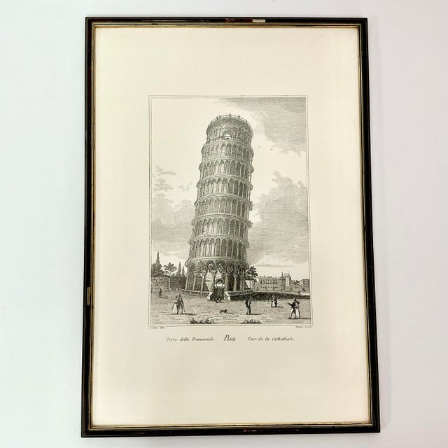 Impressionist Vintage Architectural Print Engraving of the Leaning Tower of Pisa, Italy, Artist Signed in Plate For Sale - Image 3 of 14