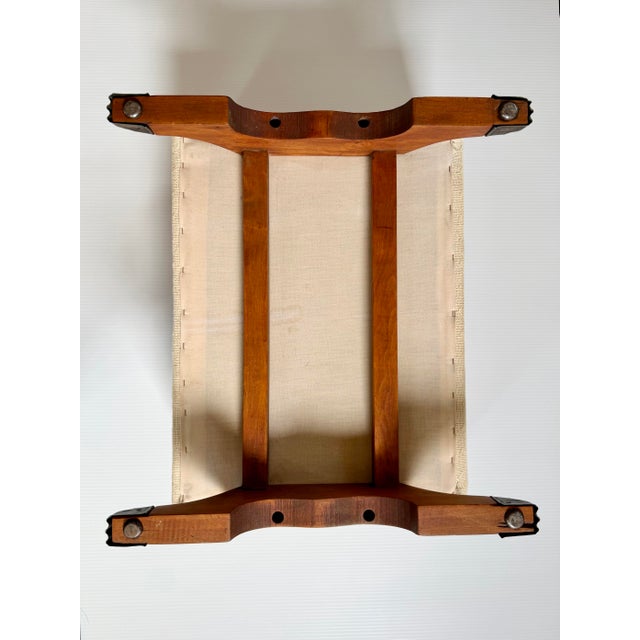 Vintage Large Floral Needlepoint Footstool Ottoman With Wood and Brass Clawfeet For Sale - Image 11 of 12