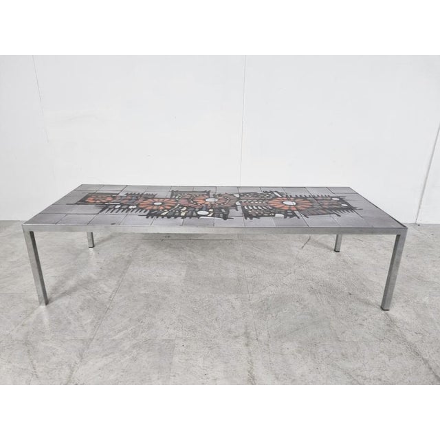 1960s Vintage Ceramic Coffee Table attributed to Perignem, 1960s For Sale - Image 5 of 11