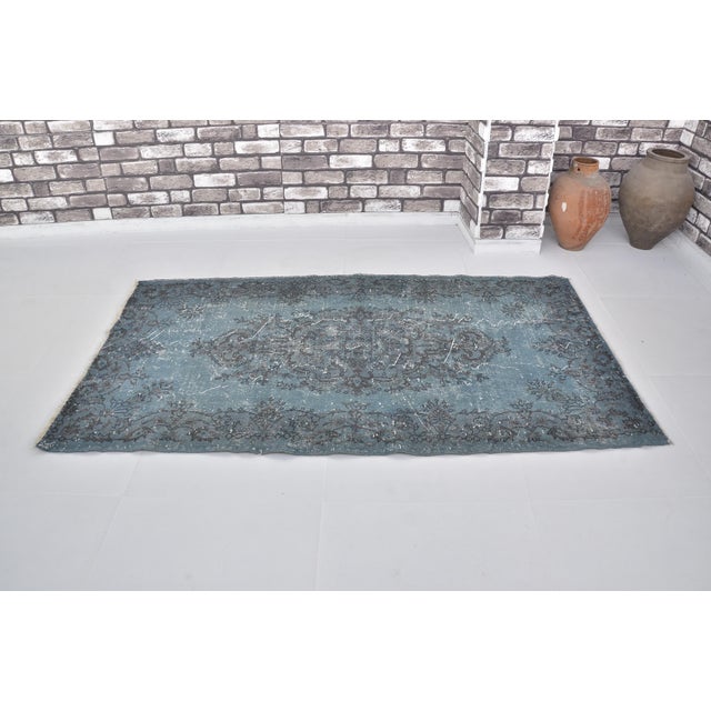 1960s Blue Oushak Turkish Small Carpet For Sale - Image 4 of 10