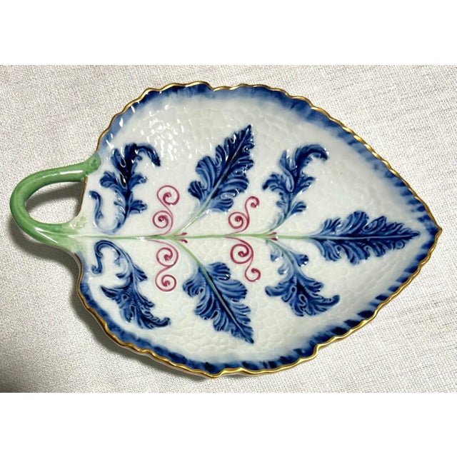 Ceramic MCM Italian Sèvres Hand Made Porcelain Leaf With Gold Rim Catchall For Sale - Image 7 of 8