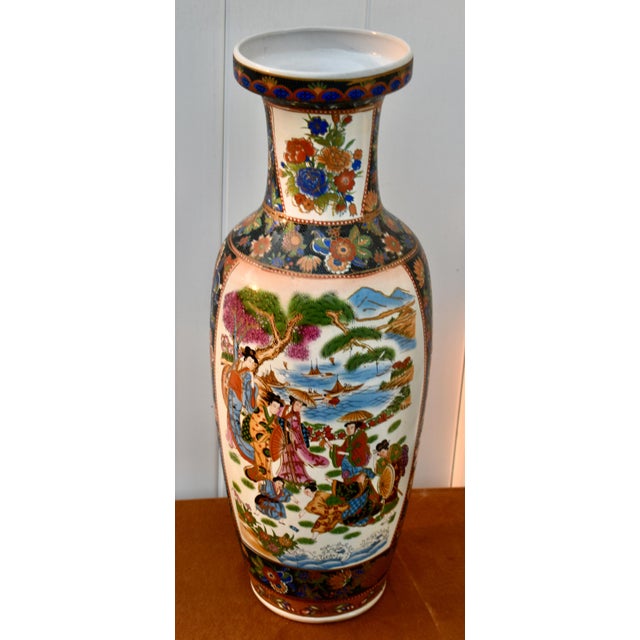 Vintage Chinese Satsuma Style Porcelain Vase Large Geisha Floral Motif 23" For Sale - Image 10 of 18