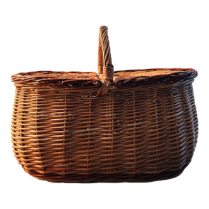 Mid 20th Century Rustic European Style Oval Lidded Picnic Basket
