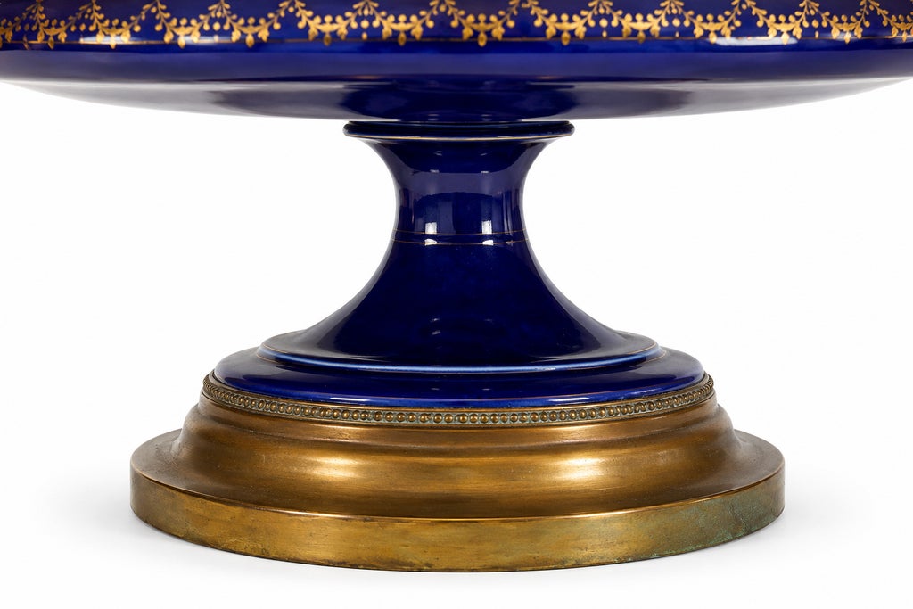 Dresden Style Vintage Cobalt Blue Porcelain Tray Table Lamp With Hand-Painted Fruit & Brass Accents — view 3