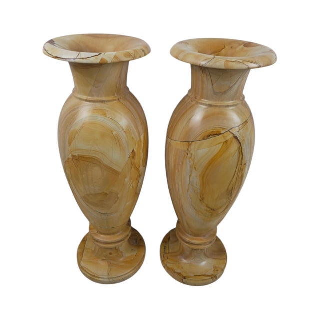Decorative Marble Vases with Teakwood, 1980, Set of 2 For Sale - Image 4 of 8