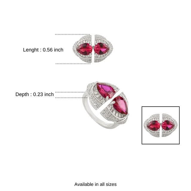 Sterling Silver Statement Ring With Pink & White Cubic Zirconia Vintage Glam Size 7 For Sale - Image 9 of 12