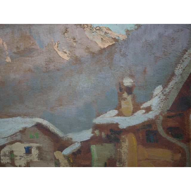 1920s Winter Landscape in Vigo Di Fassa, 1921, Oil on Board, Framed For Sale - Image 5 of 13