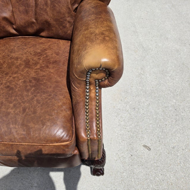 Vintage Motioncraft Chippendale Leather Wingback Recliners Ball & Claw Pair For Sale - Image 10 of 16