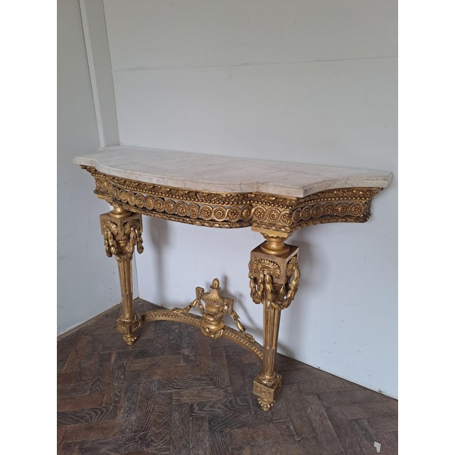 Wood Antique French Giltwood Console Table with Marble, 1860 For Sale - Image 7 of 7