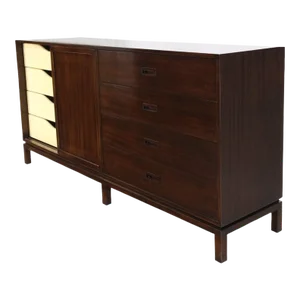 Espresso Harvey Probber Sliding Doors Compartment 12 Drawers Credenza Dresser